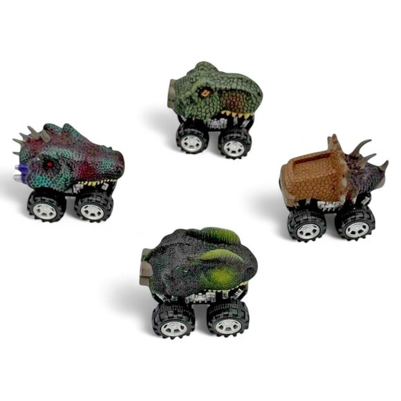 Dinosaur Monster Trucks Set Of 4 Assorted Colors & Designs Prehistoric Toy Cars - Picture 1 of 12